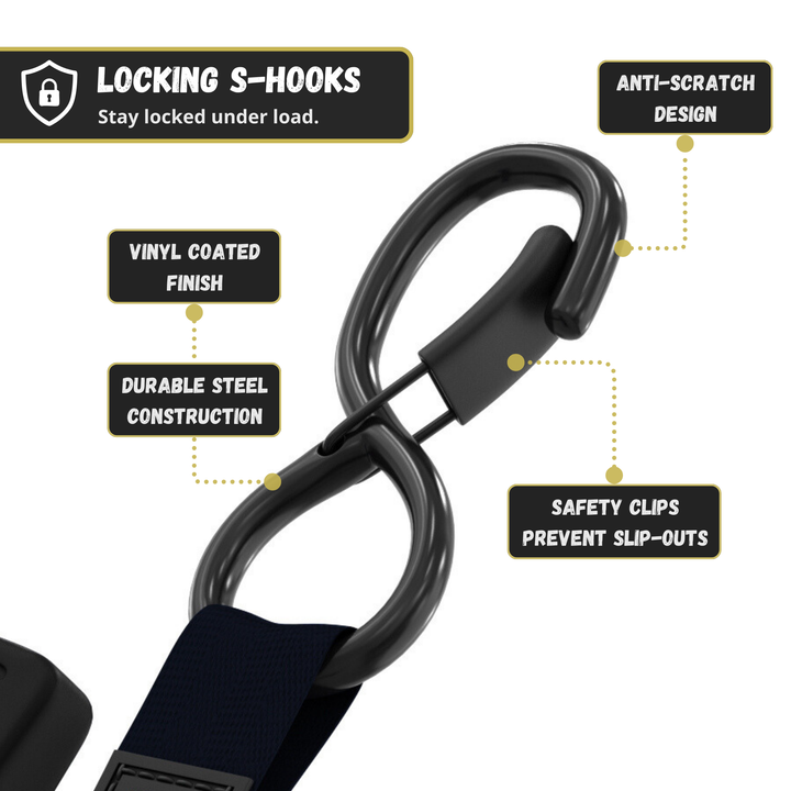 Retractable Ratchet Straps - 1" x 15 ft (1,760 lbs Break Strength) | Auto Self Retracting Cargo Tie Down Strap Set