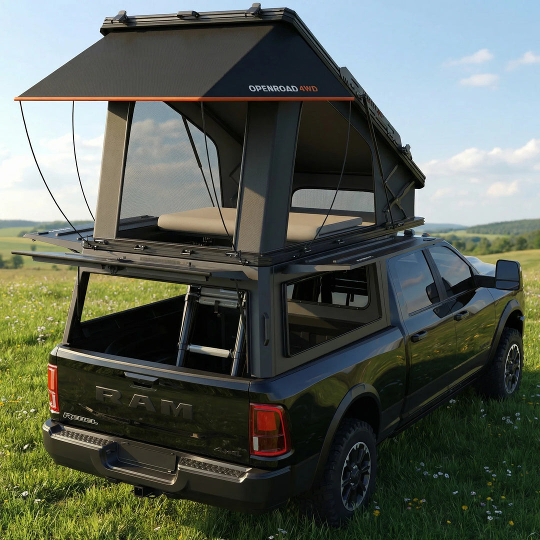 OPENROAD Aluminum Truck Topper with Integrated Rooftop Tent — Lightweight 4-Season Overland Camper for Tacoma (2016-2023)-5FT