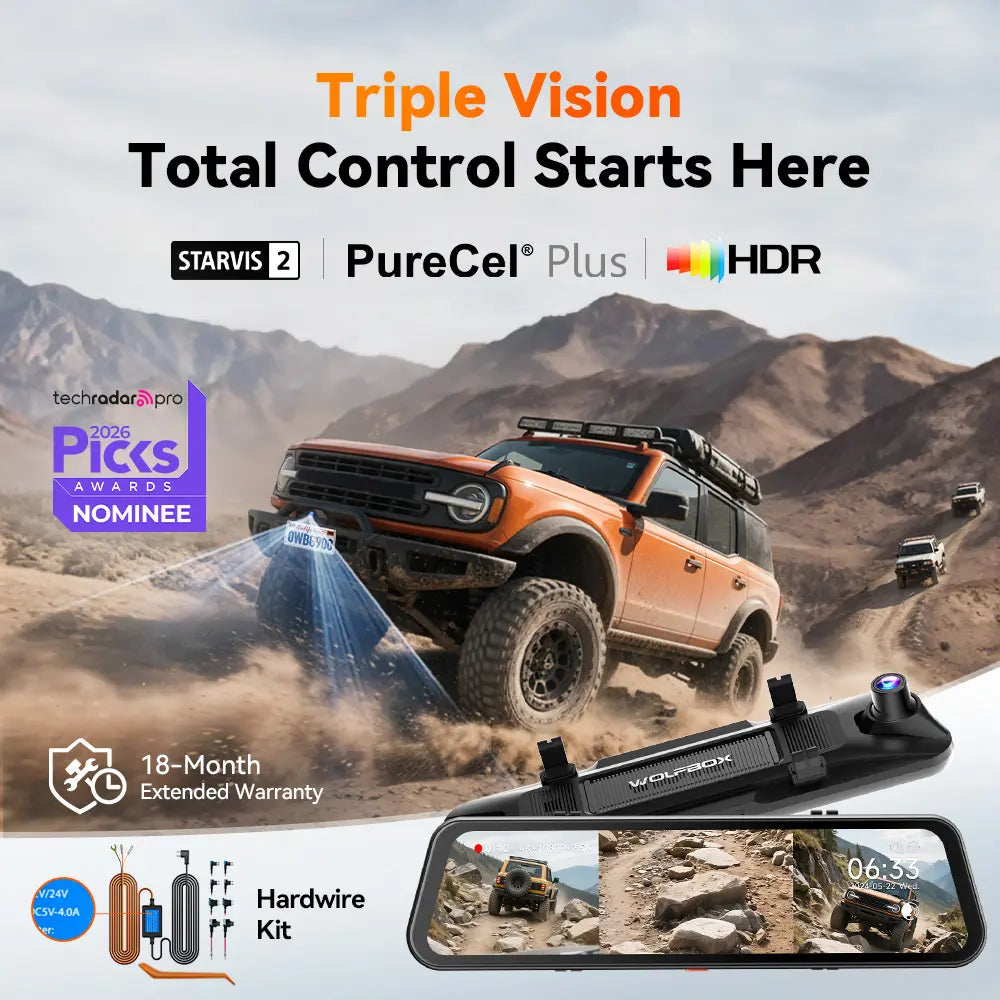 Wolfbox G900TriPro Bumper Version 3 Channel Rearview Mirror