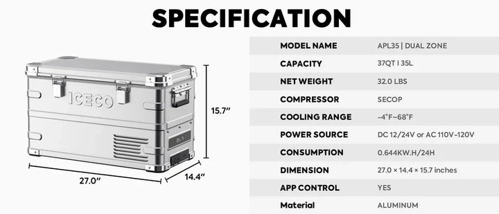 ICECO APL35 Dual Zone Aluminum Fridge 35 LT