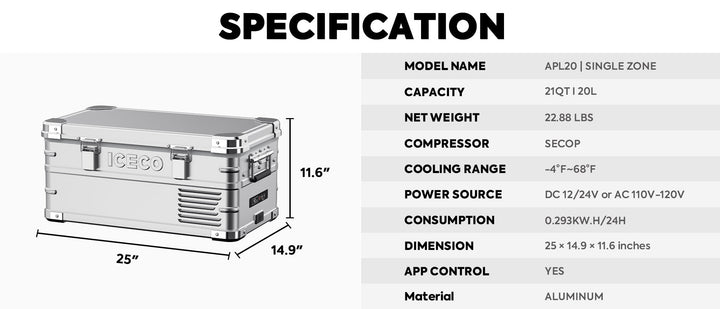 ICECO APL20 Light Duty Aluminum Freezer Single Zone 20 LT