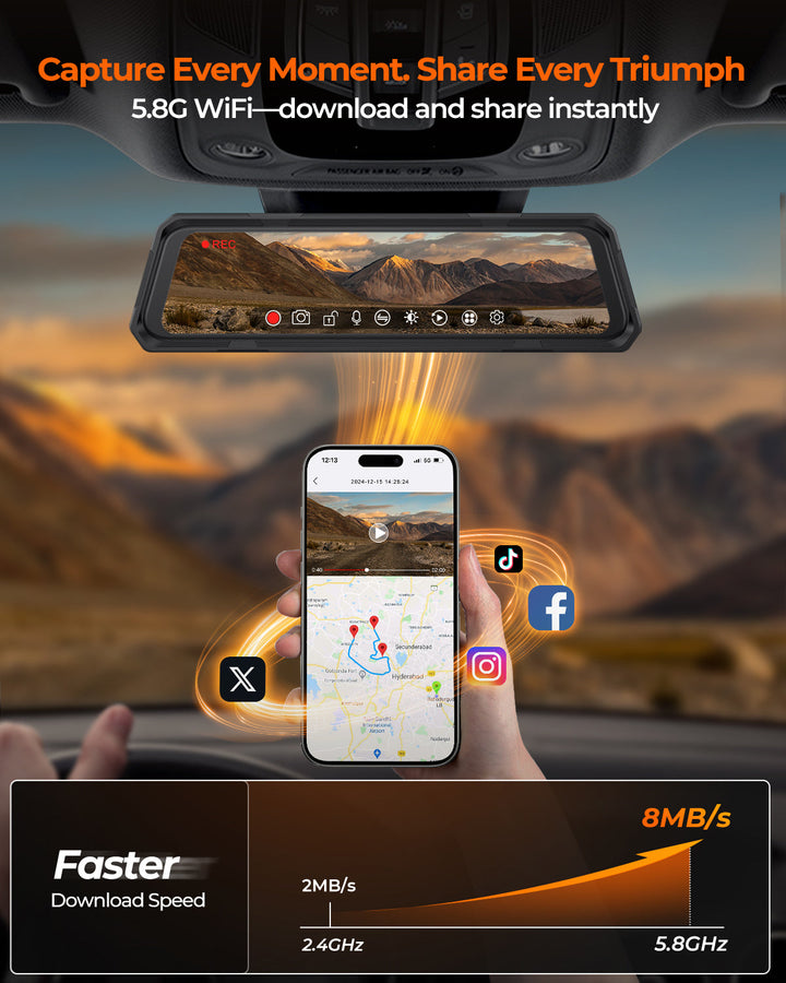 Acumen Camera The Legend 2ch Waterproof Rear View Mirror Dash Cam with 4K Front and 2.5K Rear Cameras