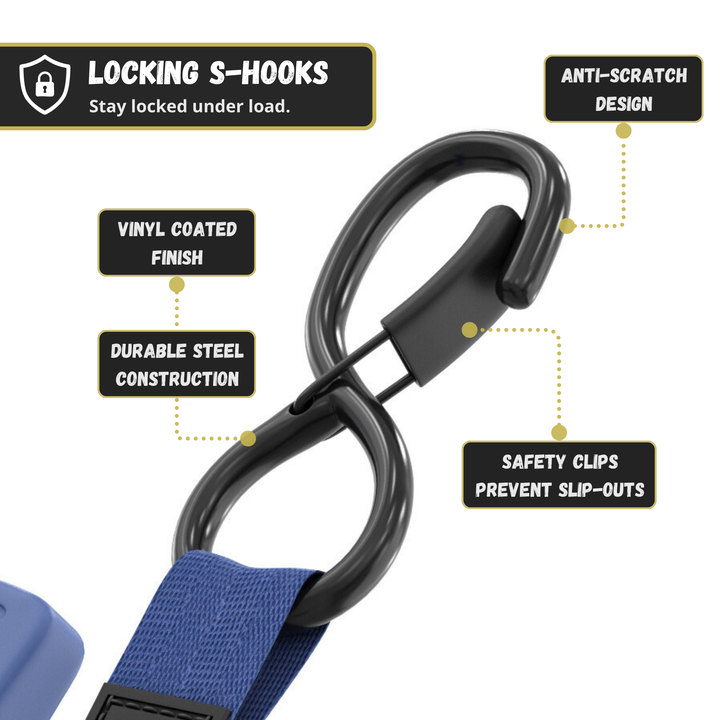 Retractable Ratchet Straps - 1" x 15 ft (1,760 lbs Break Strength) | Auto Self Retracting Cargo Tie Down Strap Set