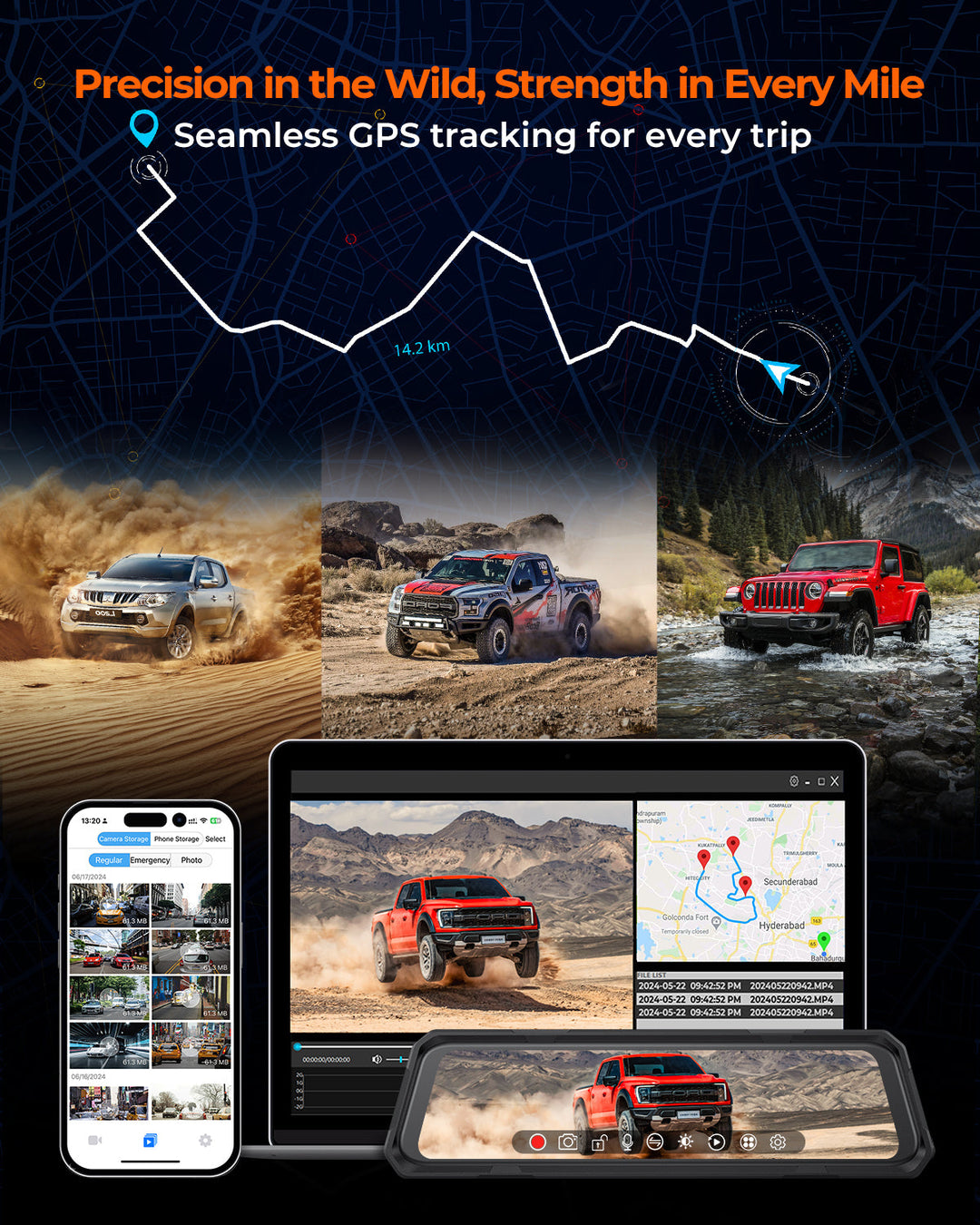 Acumen Camera The Legend 3ch Waterproof Rear View Mirror Dash Cam with 1080P 60fps Front+ Rear+ Bumper/Cabin Cameras