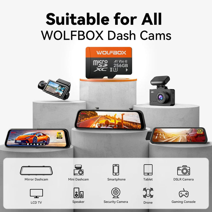 Wolfbox Dash Cam 512GB/256GB/128GB Micro Endurance SD Card, Class 10 U3 TF Card