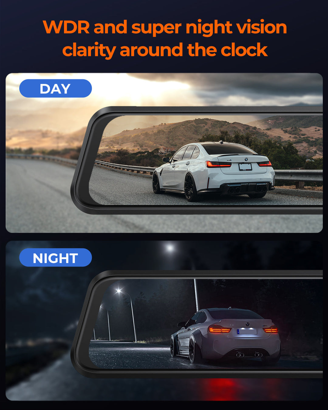 Acumen Camera M4 3ch Mirror Dash Cam with 1080P 60fps Front+Rear+Bumper/Cabin Cameras, 12"IPS Touchscreen