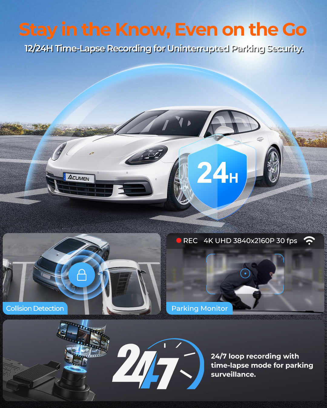 Acumen Camera XR10 Pro 4K Front & 2.5K Rear Cameras, 10" IPS Touchscreen with Built-in Wi-Fi