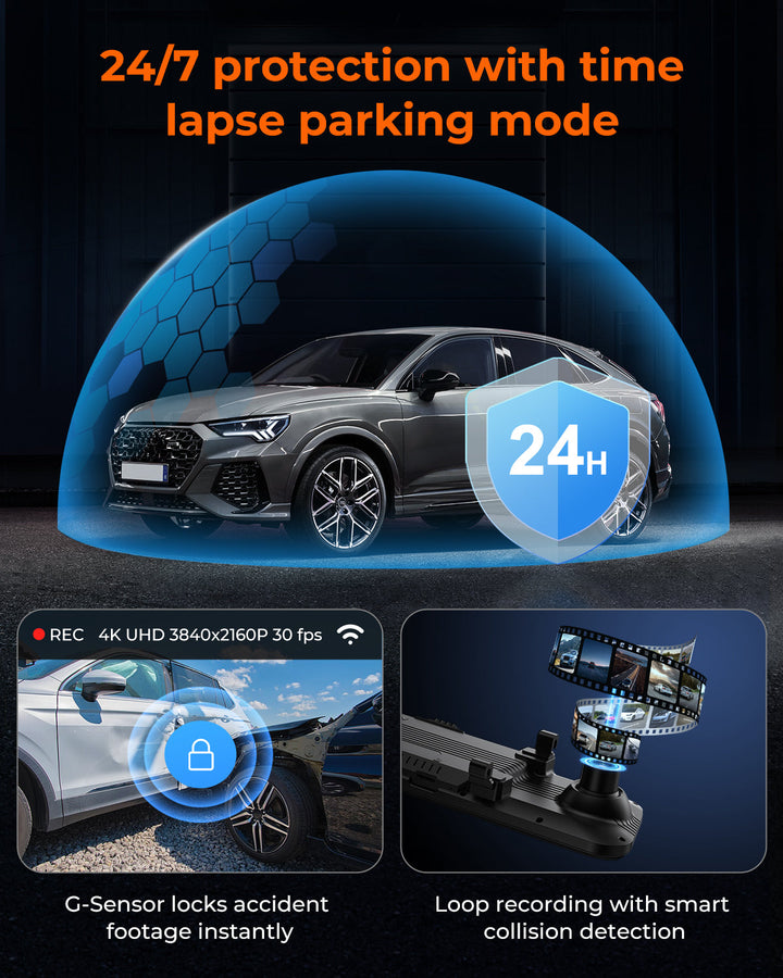 Acumen Camera M4 2ch Mirror Dash Cam with 4K Front and 2.5K Rear Cameras, 12"IPS Touchscreen