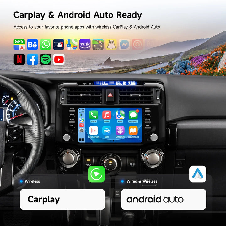 Dasaita Android13 Car Stereo Black Wireless Carplay & Android Auto Car Radio | Qualcomm 665 | 9" QLED Screen | Wifi+4G LTE |6G/8G+64G/256G | DTS Head Unit | Optical Output for 4Runner (2010-2023)