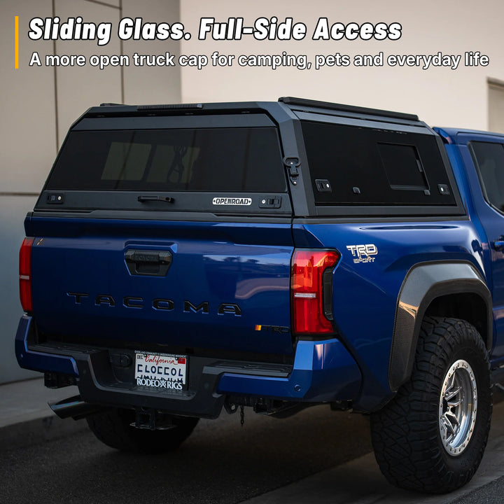 OPENROAD Sliding Glass Side Truck Cap for Tacoma (2024+) – 5FT BED