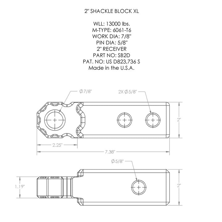 Agency 6 Recovery Hitch Shackle Block 2" Assembly
