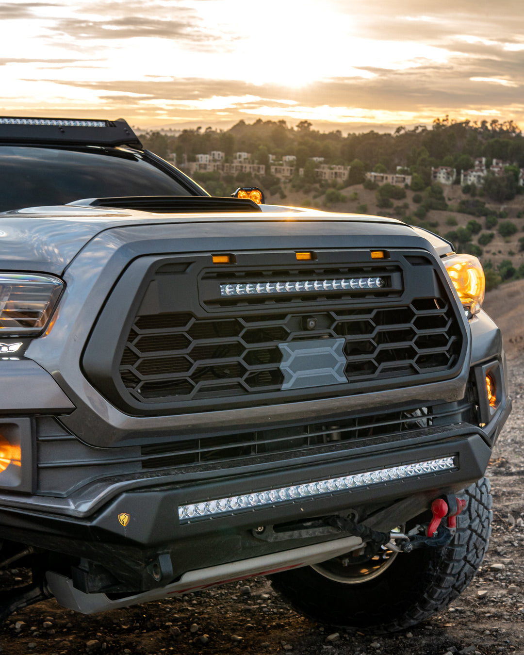 2016-2023 Tacoma Apex Pro Style Grille with LED Light Bar & Raptor Lights by YotaTribe
