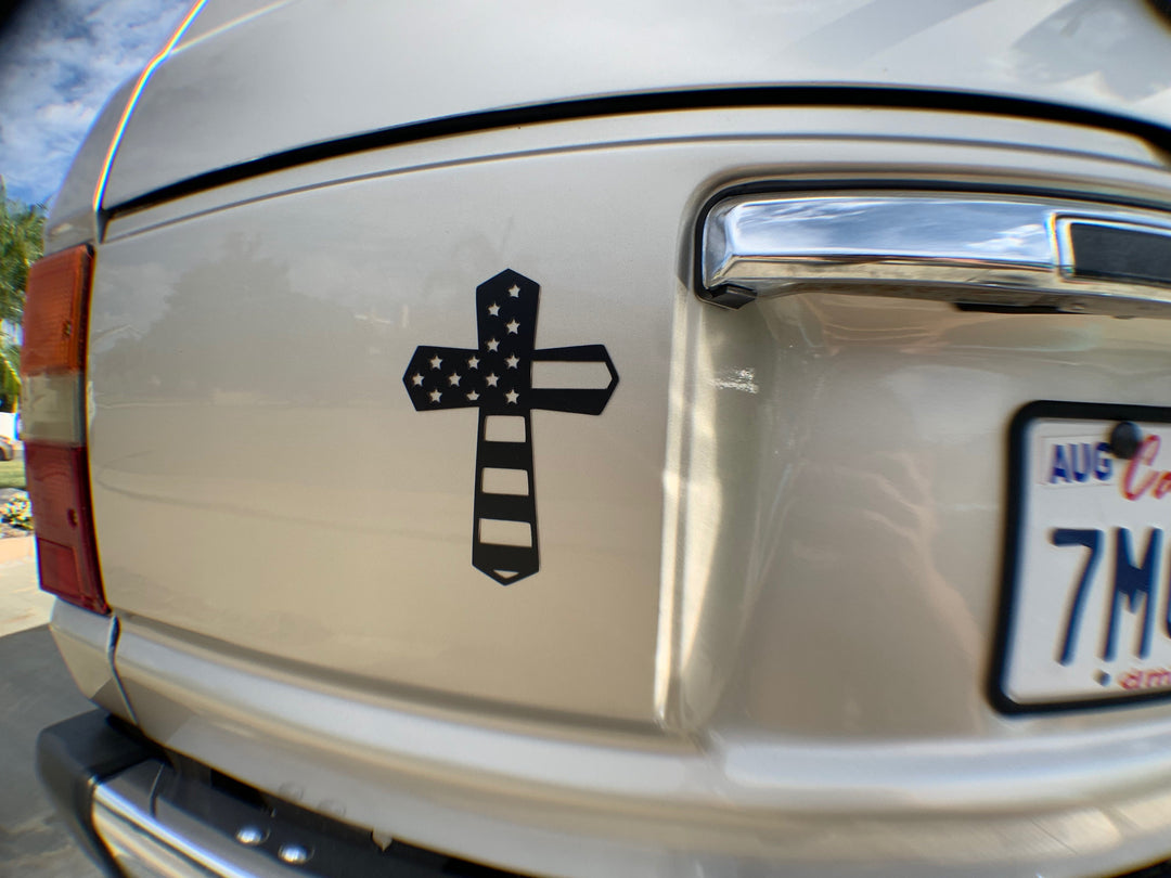 Tactilian God and Country American Flag Cross Magnet