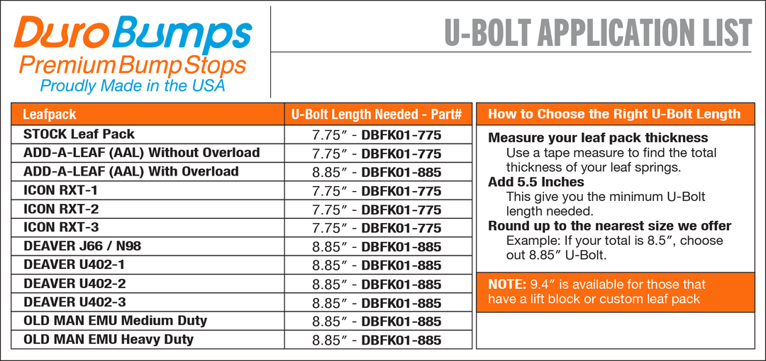 DBFK01 - DuroBumps Toyota Tacoma U-Bolt Flip Kit for 2nd Gen and 3rd Gen Tacoma