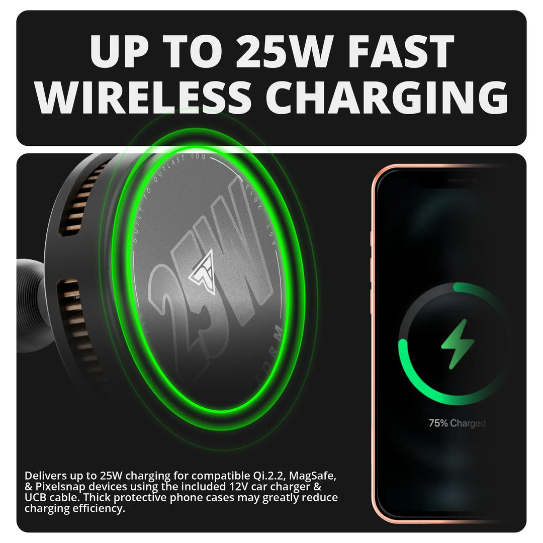 Tackform Qi2.2/MagSafe Charging & Cooling Phone Holder | Slim Track Base | 3.5" DuraLock Arm