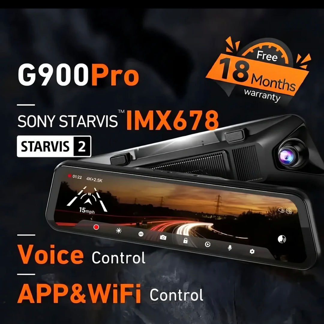 WOLFBOX G900Pro 12MP WiFi Touch Screen Rear View Mirror Dash Cam Smart Mirror