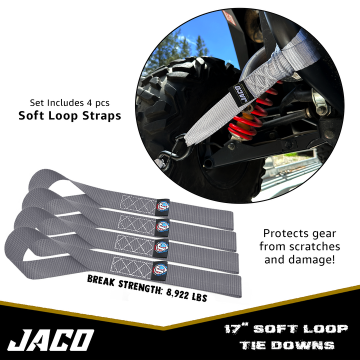 Heavy Duty Ratchet Tie Down Straps with Soft Loops (1.6" x 8 ft) | AAR Certified Break Strength (5,208 lbs)