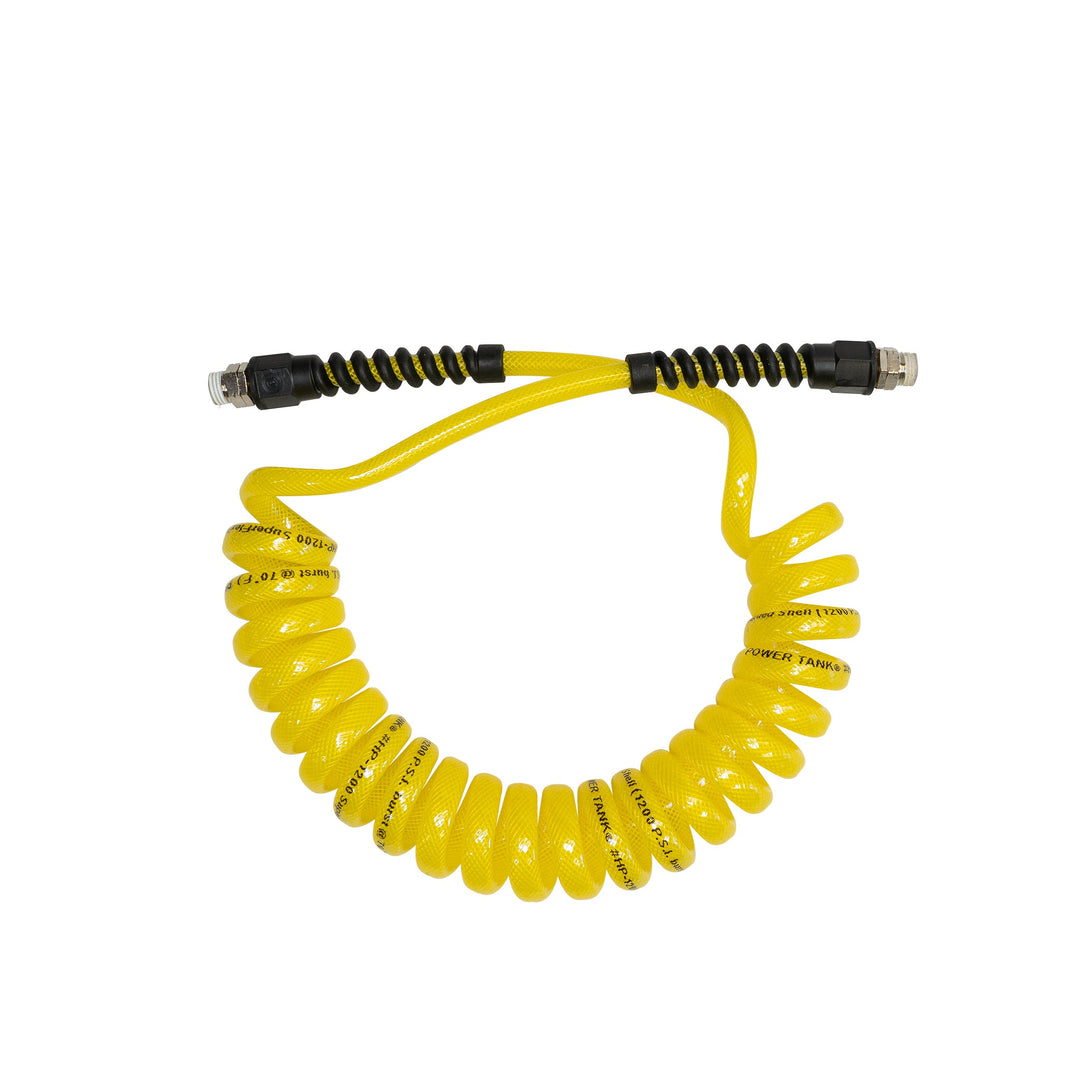 Air Hose 10 ft. Coiled 1/4" NPT Male Thread Superflex High Pressure Yellow Power Tank