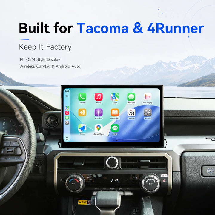 Dasaita For 2024 2025 2026 Toyota Tacoma & 4Runner Head Unit Upgrade |14'' 2K QLED, Android 13, Wireless CarPlay & Android Auto, Plug & Play