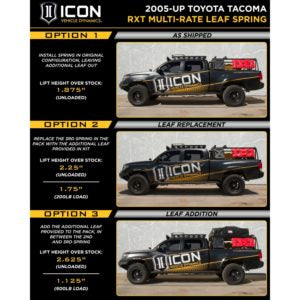 ICON 2005-2023 TOYOTA TACOMA, MULTI RATE RXT LEAF SPRING PACK W/ADD IN LEAF