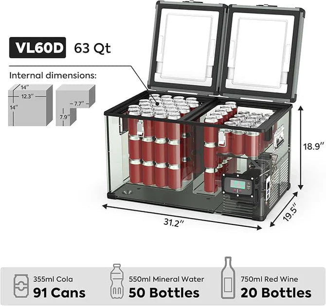 ICE CO VL60 Dual Zone Metal Freezer with Cover 60LT