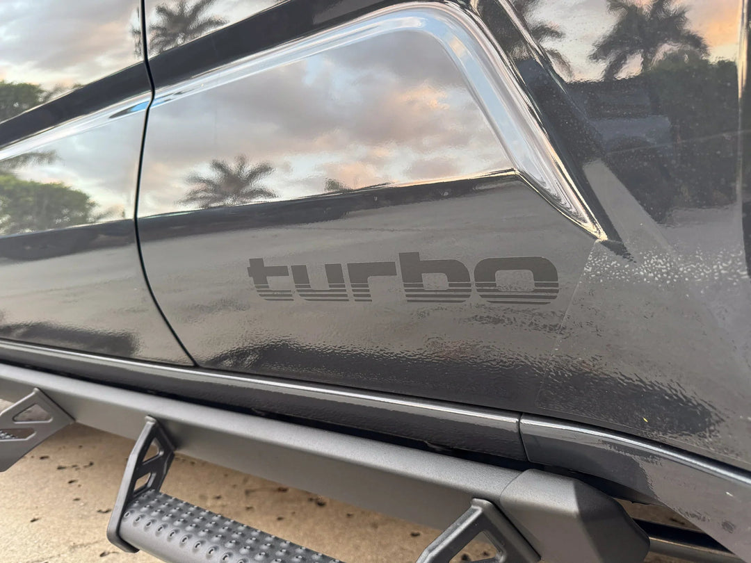 StickerFab Turbo Retro Style Graphic Fender Decals (Pair) - Universal