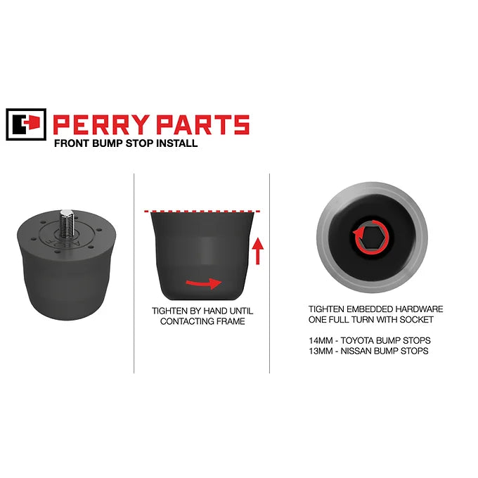 Perry Parts AB2F Front Bump Stops for 4Runner (2003-2024), Tacoma (2005-2023), FJ Cruiser (2007-2014), GX470 (2003-2009), GX460 (2010-2023)