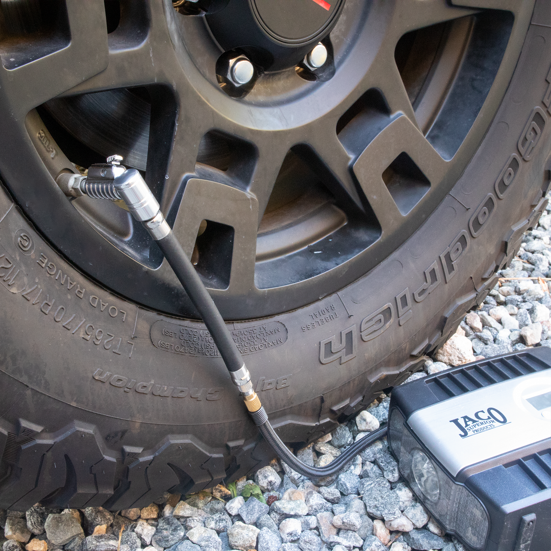 Lightning™ L2X Quick-Connect Locking Tire Inflator Air Chuck Extension | Patented Lock-on Compressor Hose Attachment (Open Flow)