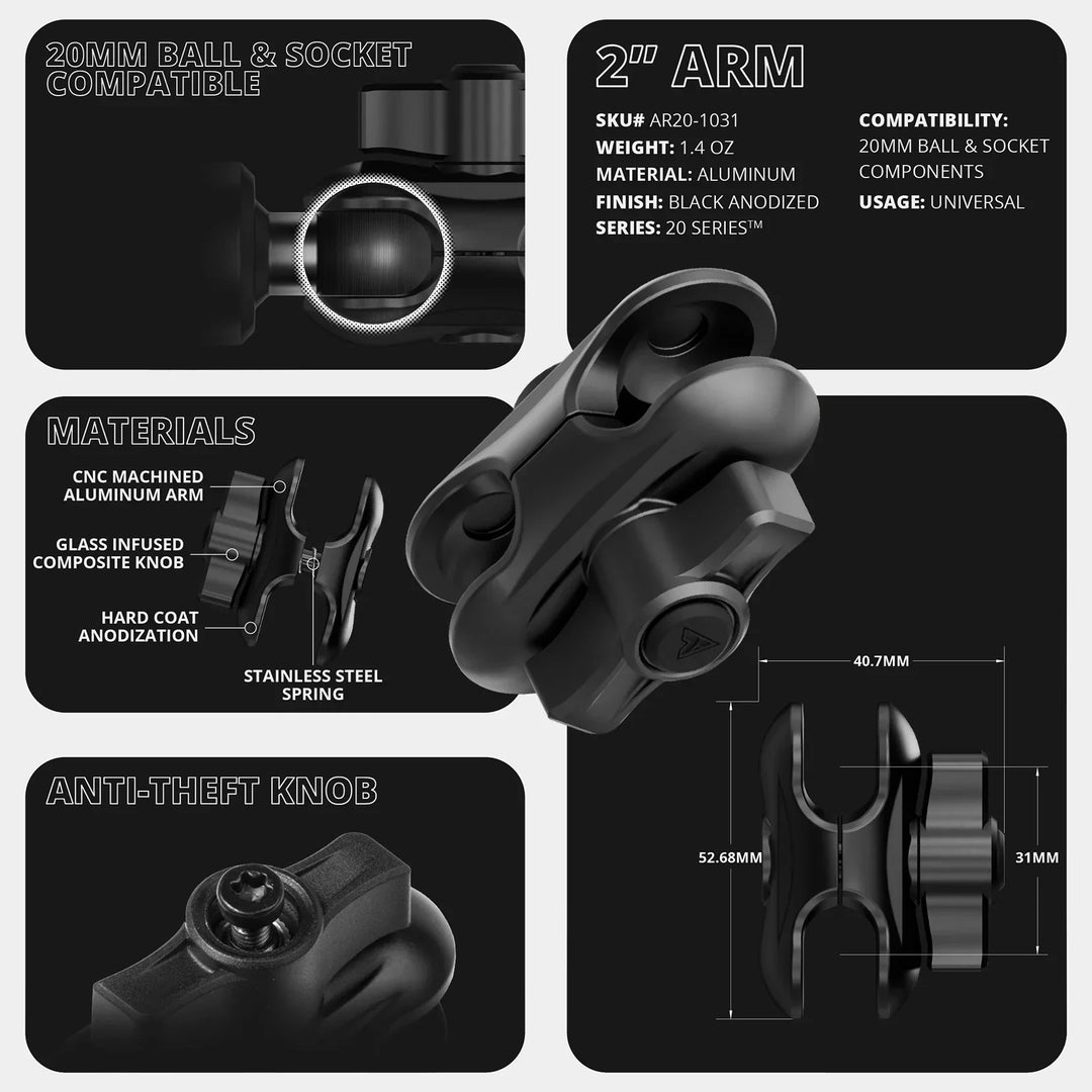 20LITE Phone Holder  | TRAXX™ - Slim Track Base | 2" DuraLock Arm