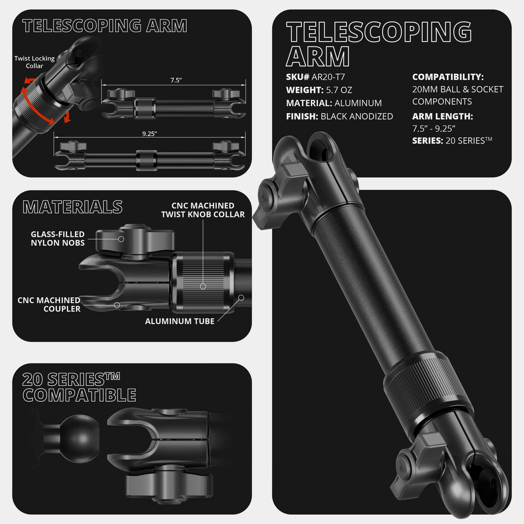 LINK™ Tablet Mount | Accessory Ready Dash and Grab Handle Compatible | 2021+ Ford Bronco | 7.5"-9.25" Telescoping Arm