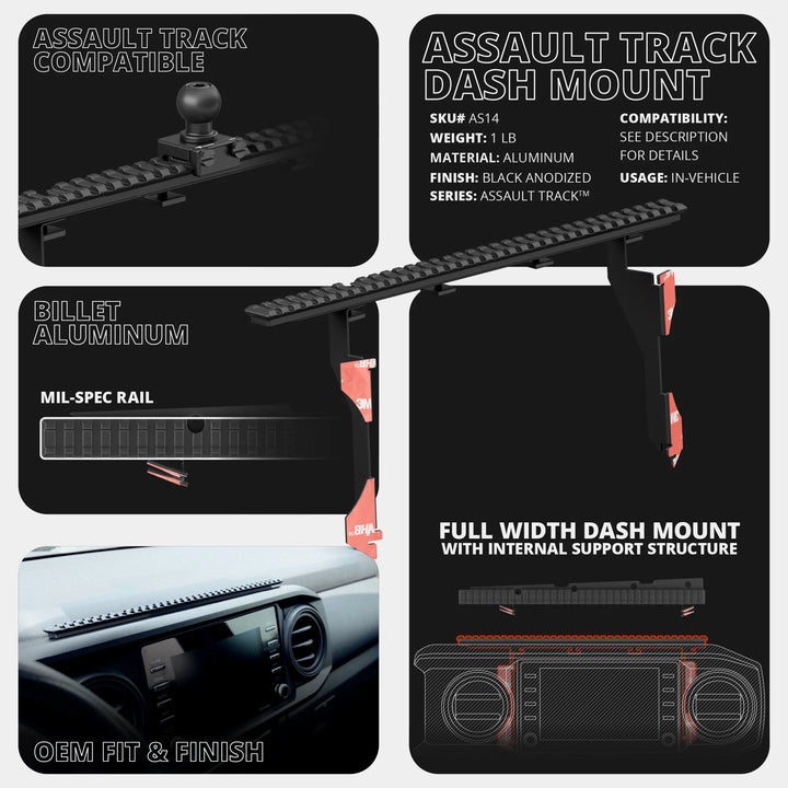 TRAXX™ - Assault Track Picatinny Dash Bracket With Dual 20LITE Phone Holders | 2016 - 2023 Toyota Tacoma