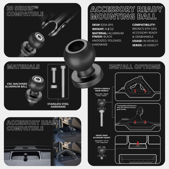 LINK™ Tablet Mount | Accessory Ready Dash and Grab Handle Compatible | 2021+ Ford Bronco | 7.5"-9.25" Telescoping Arm