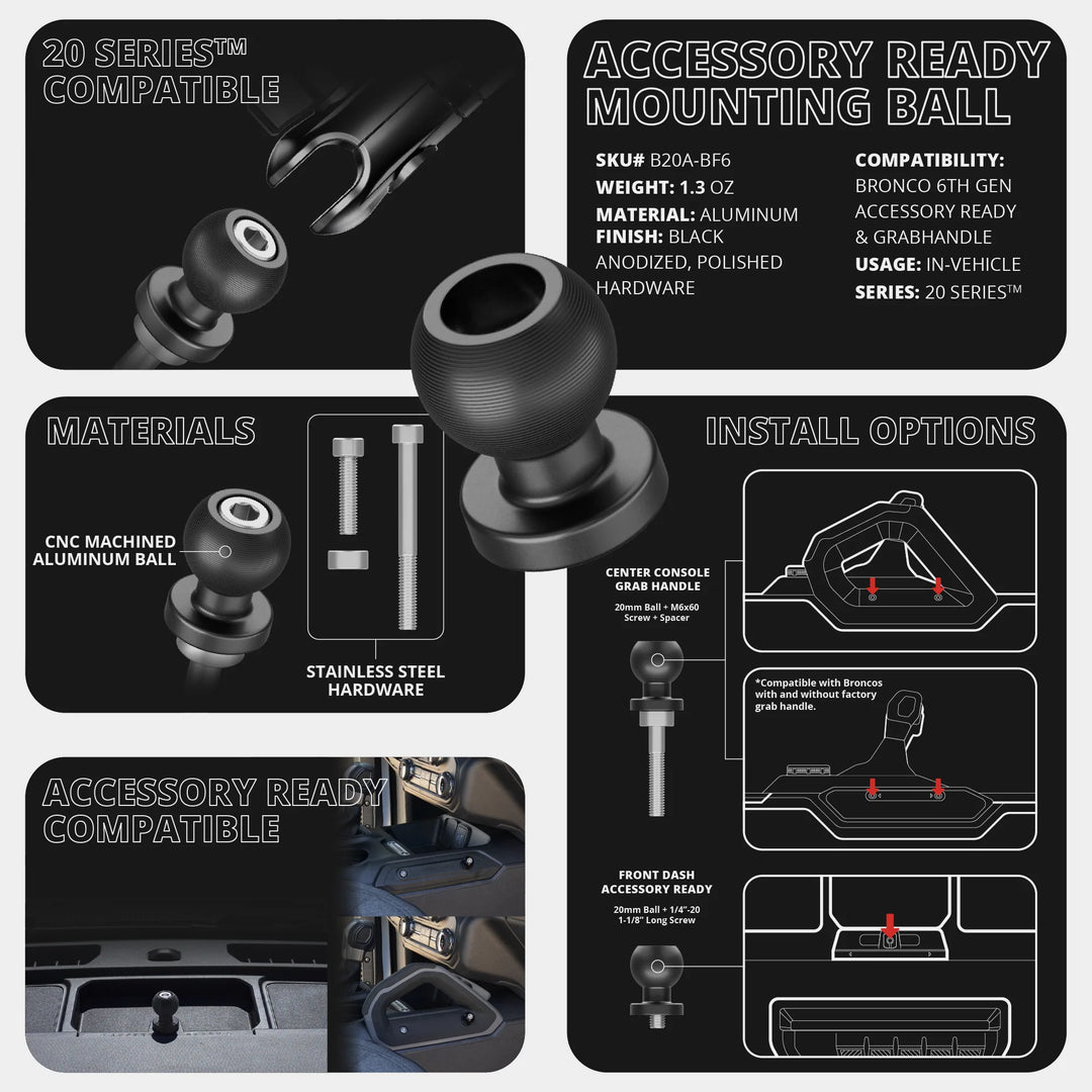 LINK™ Tablet Mount | Accessory Ready Dash and Grab Handle Compatible | 2021+ Ford Bronco | 7.5"-9.25" Telescoping Arm