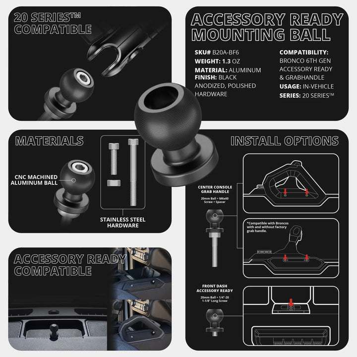 LINK™ Tablet Mount | Accessory Ready Dash and Grab Handle Compatible | 2021+ Ford Bronco | 7.5"-9.25" Telescoping Arm