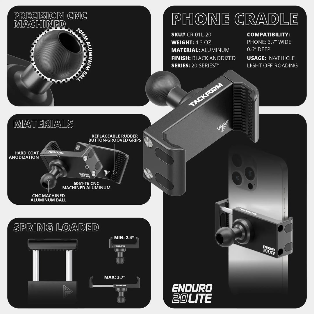 20LITE Phone Holder  | TRAXX™ - Slim Track Base | 2" DuraLock Arm