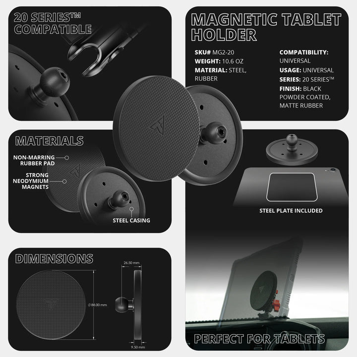 Magnetic Tablet Holder | TRAXX™ - Slim Track Base | 3.5" DuraLock™ Arm