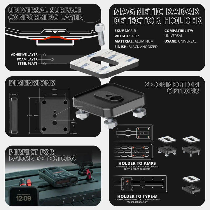 TRAXX™ - Assault Track Picatinny Dash Bracket With MagSafe Phone Mount and Magnetic Radar Detector Holder  | Telescoping Arm | 2024 - 2025 Ford F-150 (See Compatibility Info For Specific Year/Trim Fitment Details)