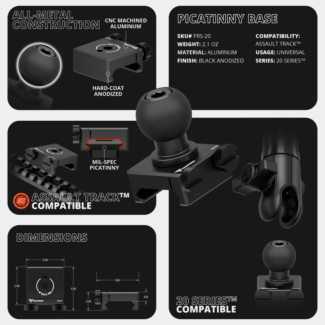 TRAXX™ - Assault Track Picatinny Dash Bracket With 20LITE Phone Holder & CB Microphone Holder | 2016 - 2023 Toyota Tacoma