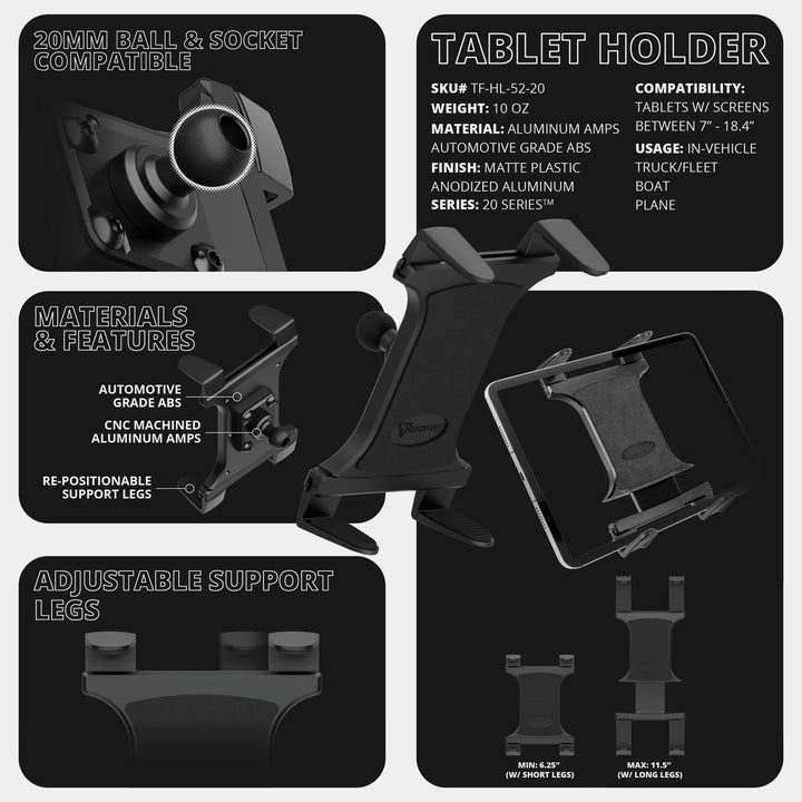 TackForm TRAXX™ - Slim Track Dash Bracket With 20LITE Phone & Tablet Mounts | 2016 - 2023 Toyota Tacoma