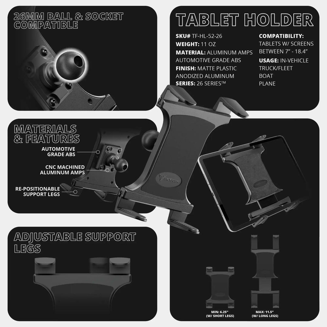Windshield Suction Cup Mount with Composite Tablet Holder | Choose Your Arm Length