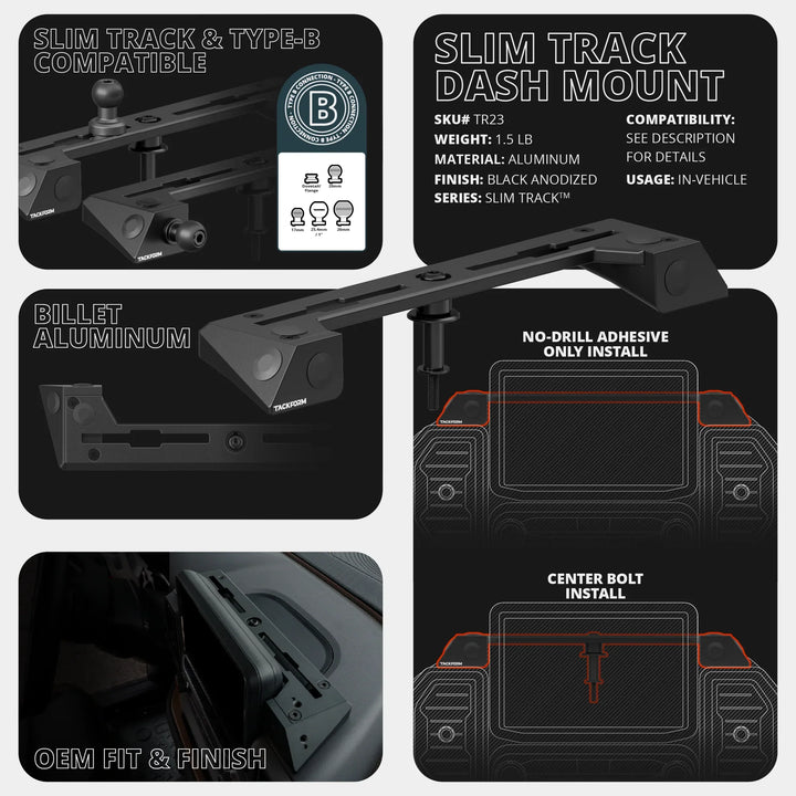 TRAXX™ - Slim Track Dash Bracket With 20LITE Phone & CB Microphone Mounts | 2021 - 2024 Ford Bronco SPORT