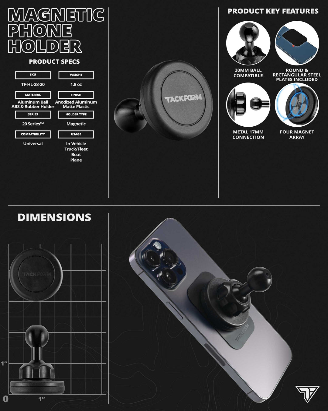 Magnetic Phone Holder | 7.5"-9.25" Telescoping Arm | 20mm TRAXX™ - Fast Track  Ball