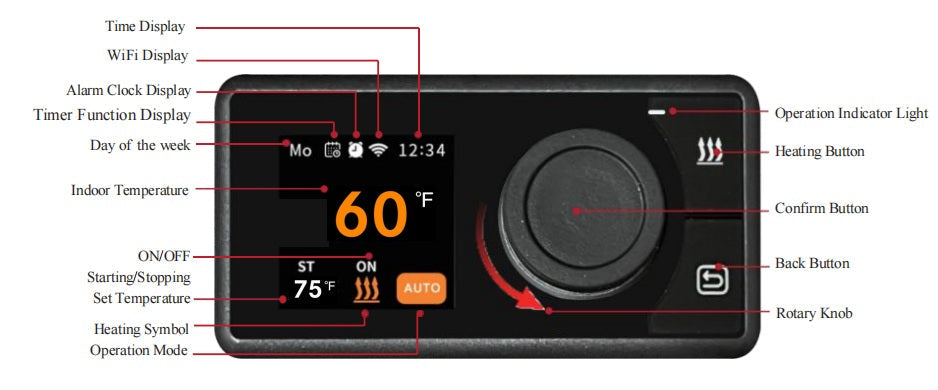 HLN Aerolyn 2000 PRO Fahrenheit WiFi Controller Air Diesel Heater 12v -40F, Vehicle Original Equipment; Installation Kits, Included