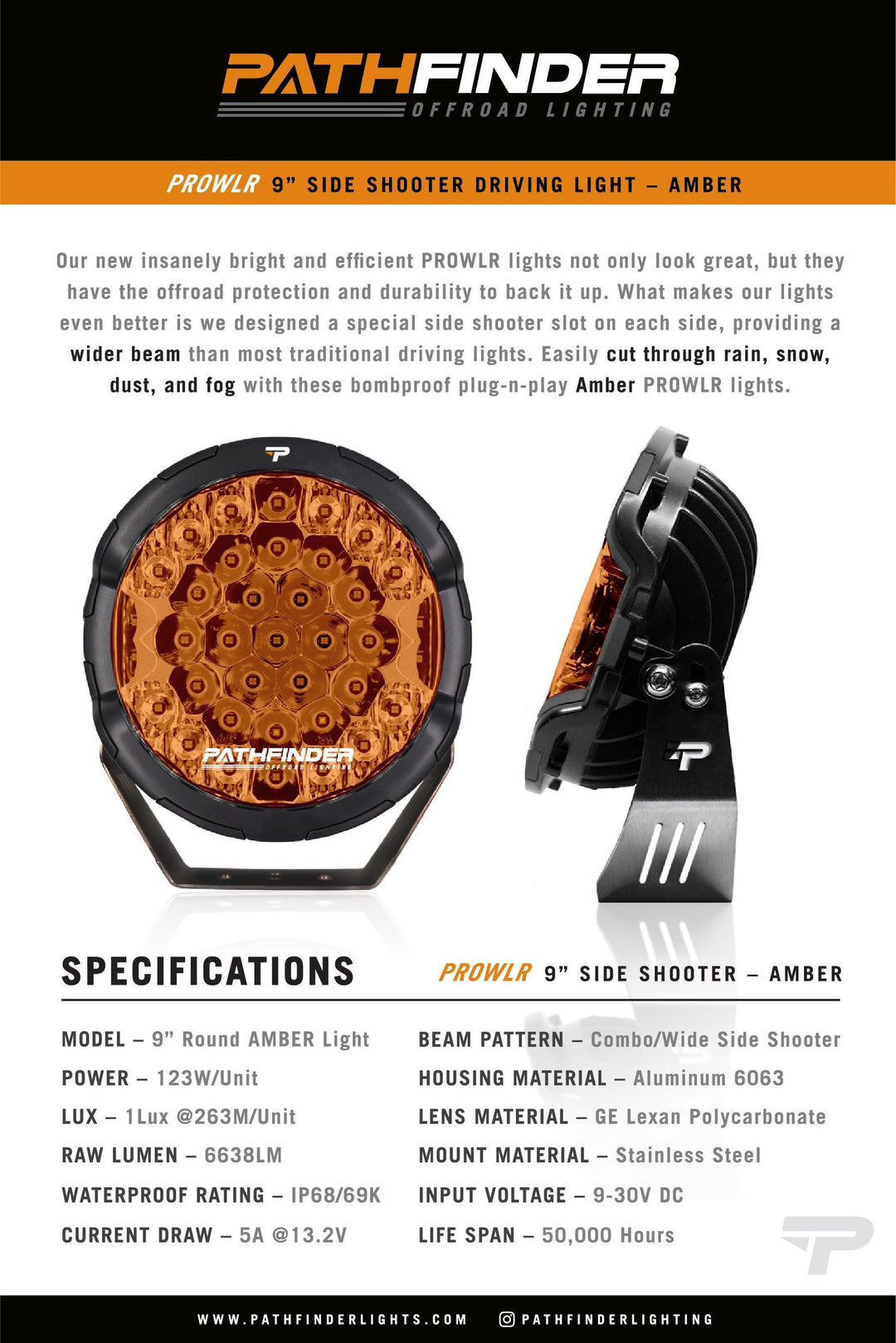Backwoods Adventure Mods PROWLR 9" LED Driving Light [TRUE AMBER]