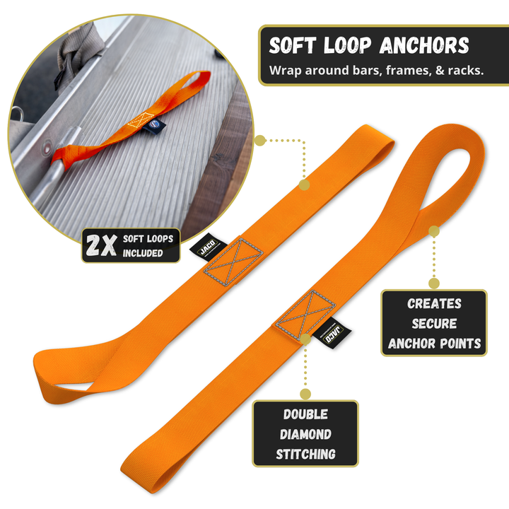Retractable Ratchet Straps - 1" x 15 ft (1,760 lbs Break Strength) | Auto Self Retracting Cargo Tie Down Strap Set