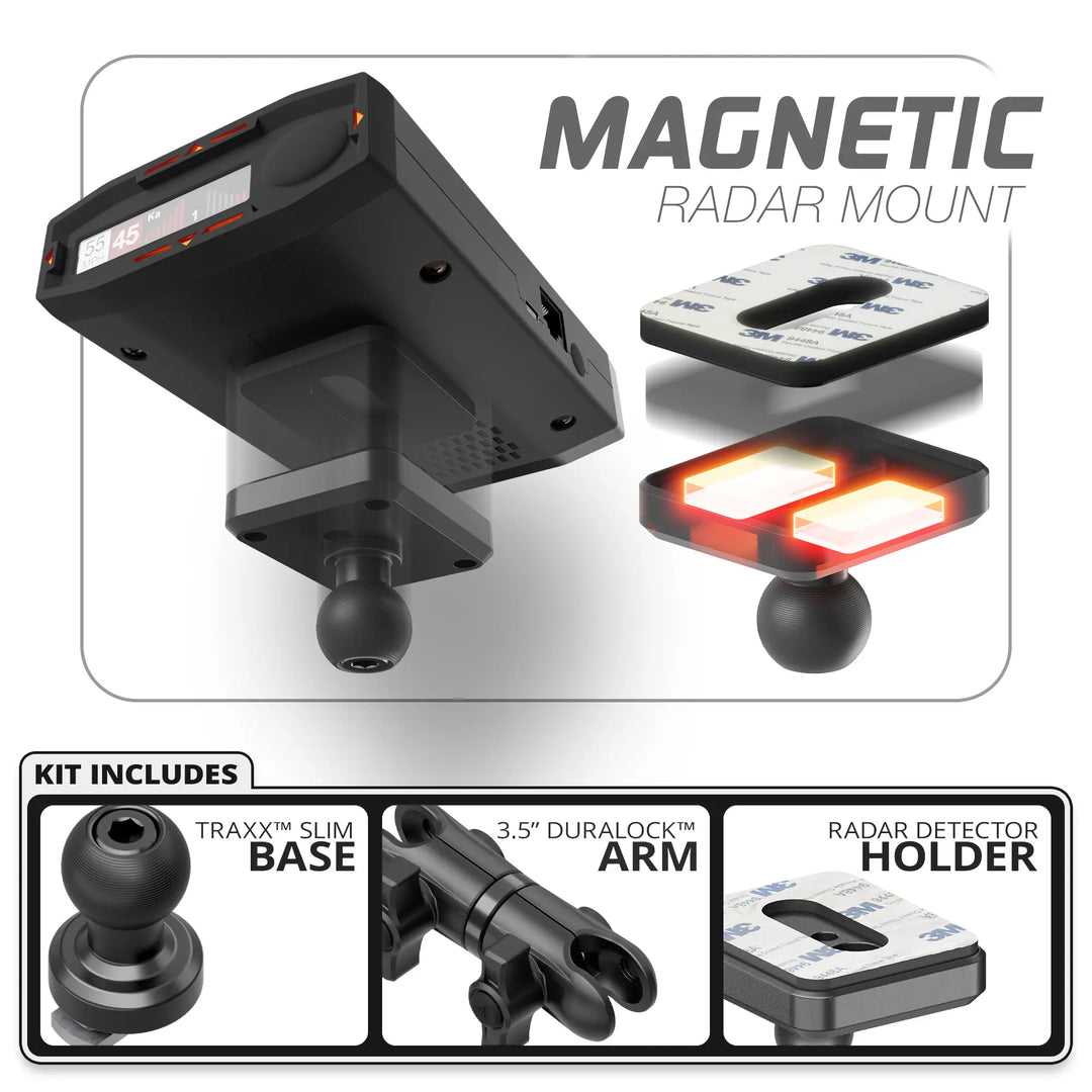 Tackform Magnetic Radar Detector Holder | Slim Track Base | 3.5" DuraLock™ Arm