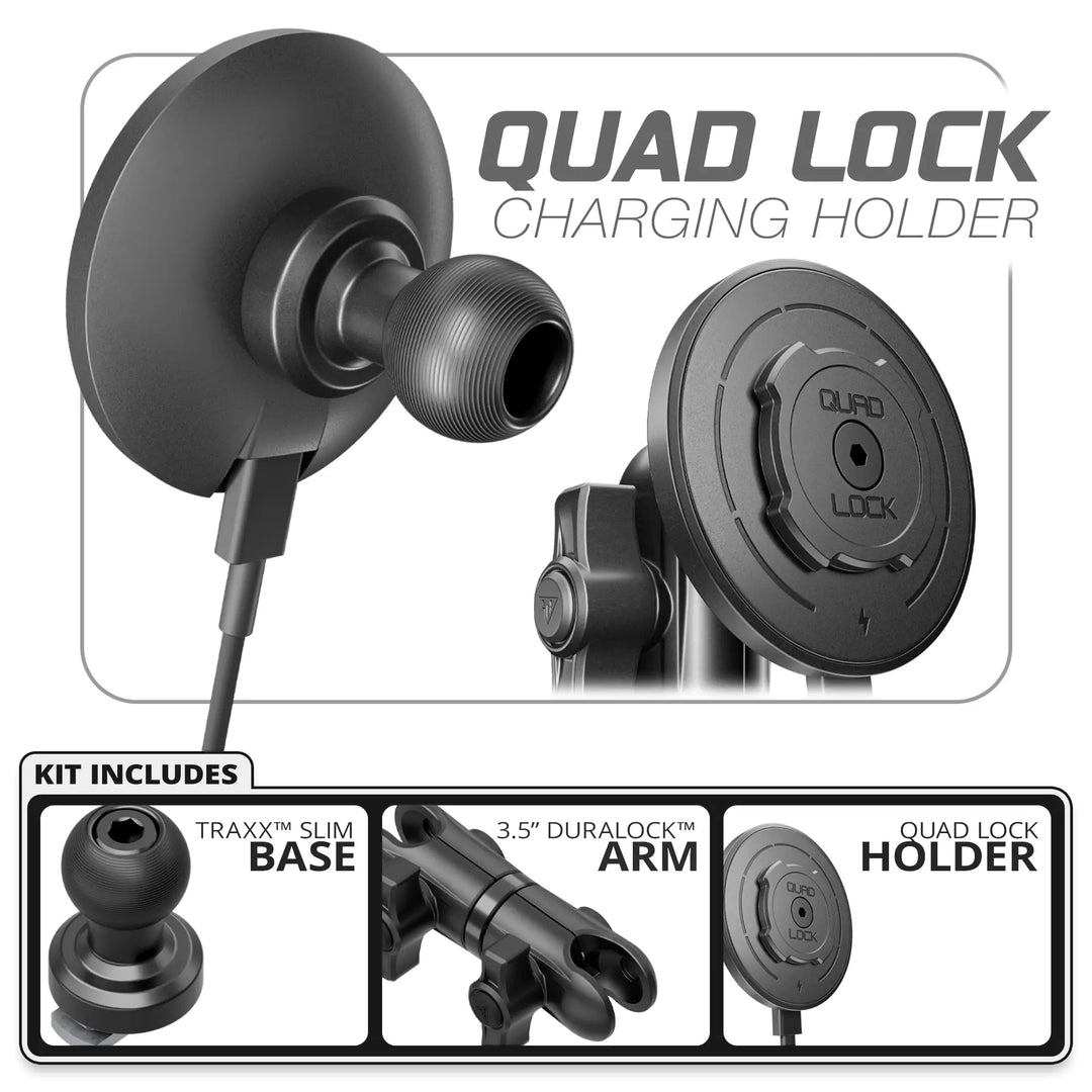 Tackform Quad Lock MAG™ Wireless Charging Phone Holder | Slim Track Base | 3.5" DuraLock Arm
