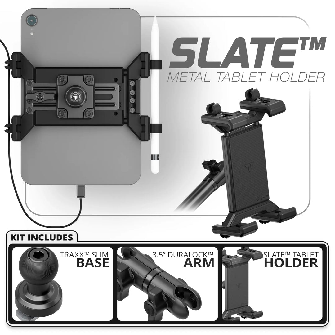 Tackform Metal Tablet Holder | Slim Track Base | 3.5" DuraLock Arm