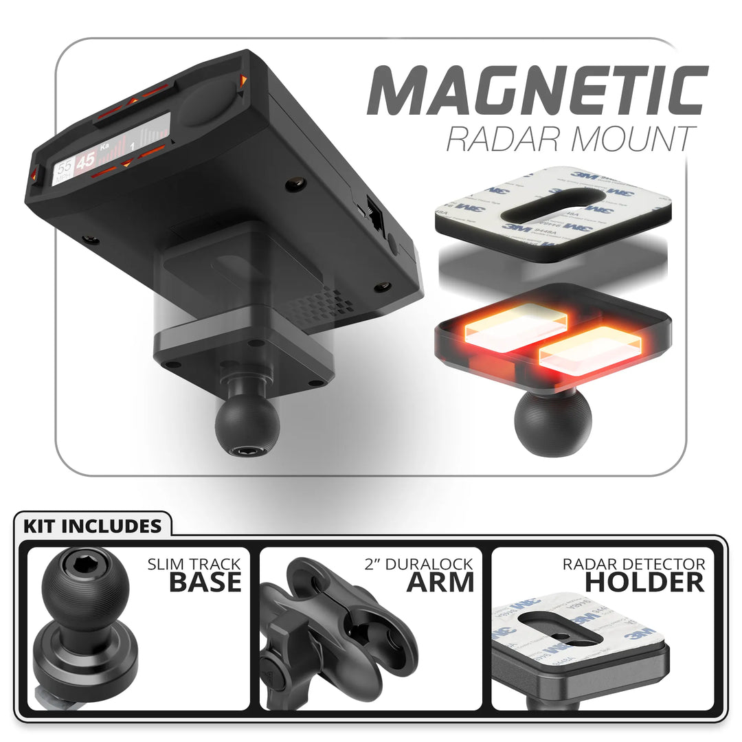 Tackform Magnetic Radar Detector Mount | Slim Track Base | 2" DuraLock Arm