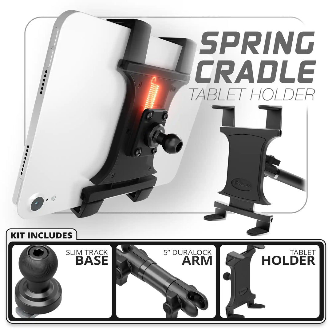 Tackform Tablet Spring Cradle | Slim Track Base | 5" DuraLock Arm